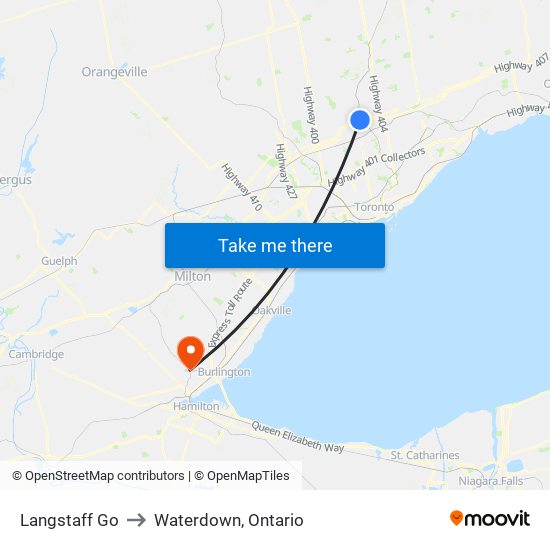 Langstaff Go to Waterdown, Ontario map