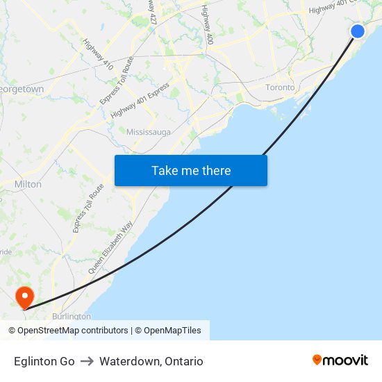 Eglinton Go to Waterdown, Ontario map