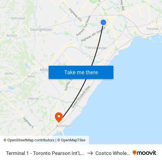 Terminal 1 - Toronto Pearson Int'L Airport to Costco Wholesale map