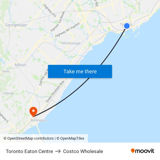 Toronto Eaton Centre to Costco Wholesale map