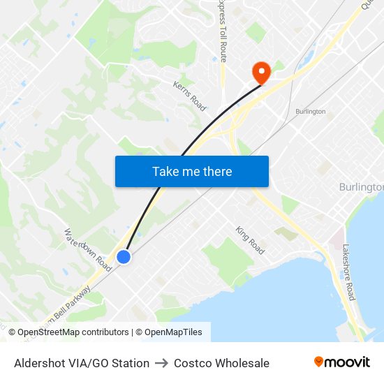 Aldershot VIA/GO Station to Costco Wholesale map