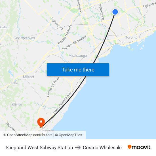 Sheppard West Subway Station to Costco Wholesale map