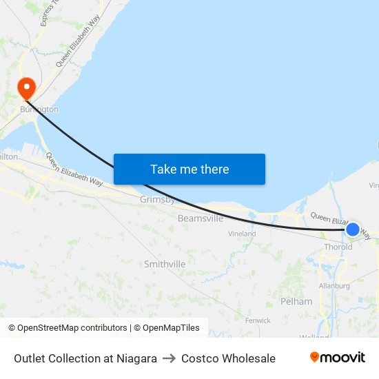 Outlet Collection at Niagara to Costco Wholesale map