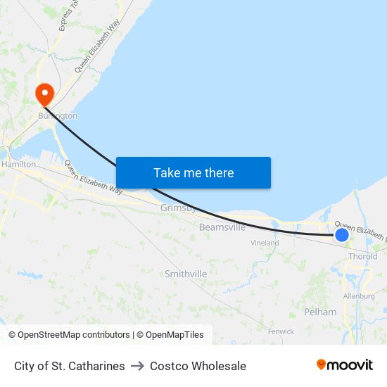 City of St. Catharines to Costco Wholesale map