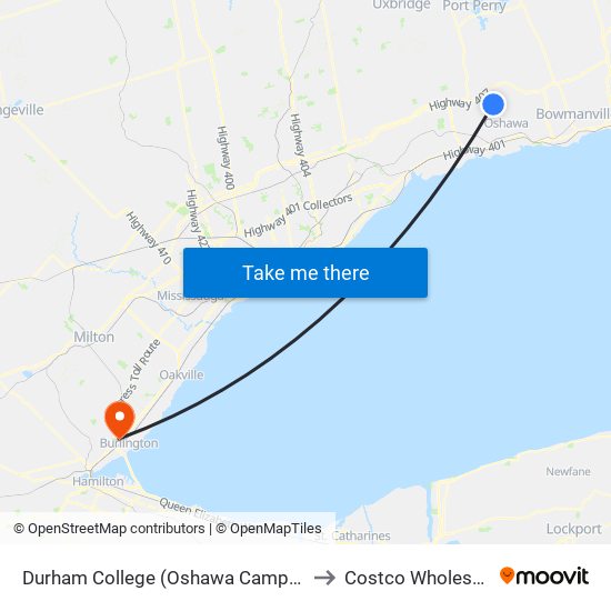 Durham College (Oshawa Campus) to Costco Wholesale map