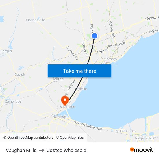 Vaughan Mills to Costco Wholesale map