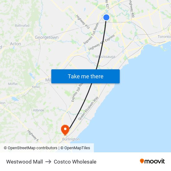 Westwood Mall to Costco Wholesale map