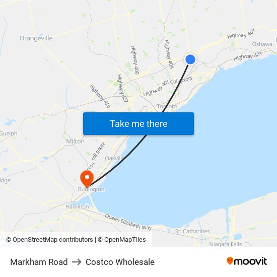 Markham Road to Costco Wholesale map