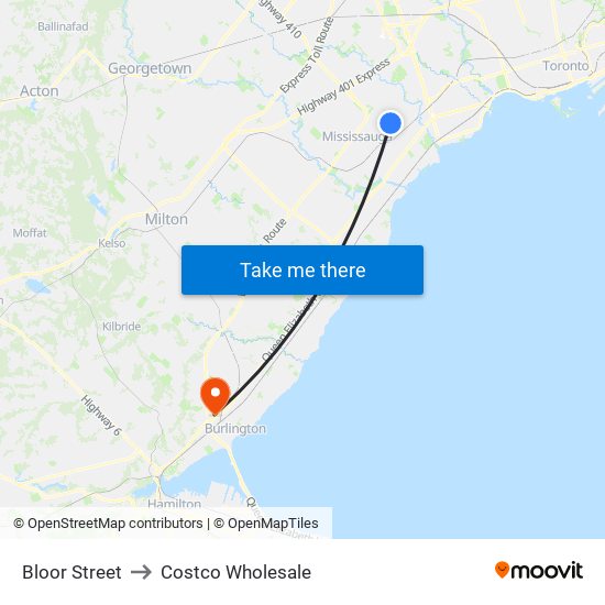 Bloor Street to Costco Wholesale map