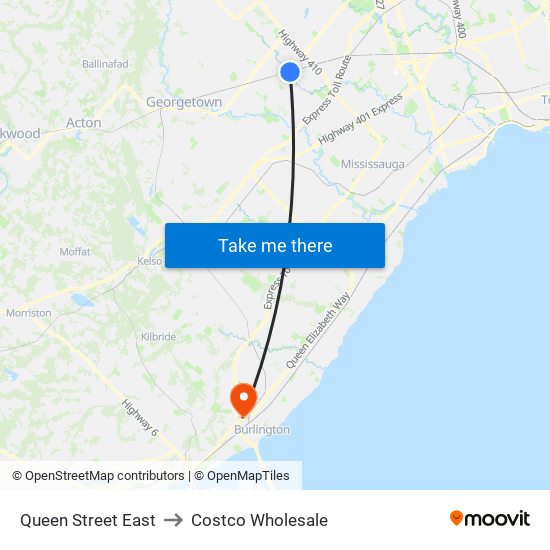 Queen Street East to Costco Wholesale map