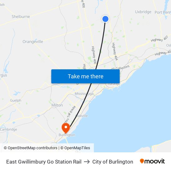 East Gwillimbury Go Station Rail to City of Burlington map