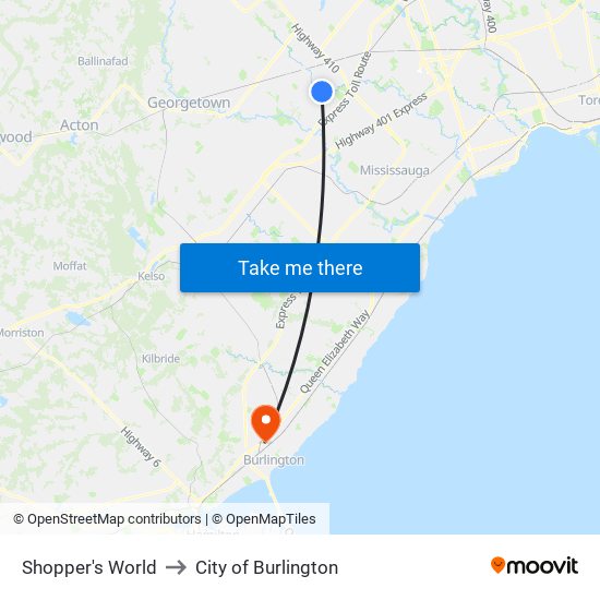 Shopper's World to City of Burlington map