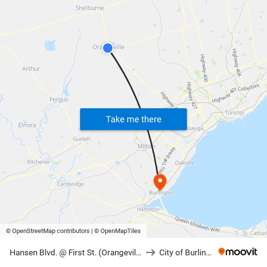 Hansen Blvd. @ First St. (Orangeville Mall) to City of Burlington map