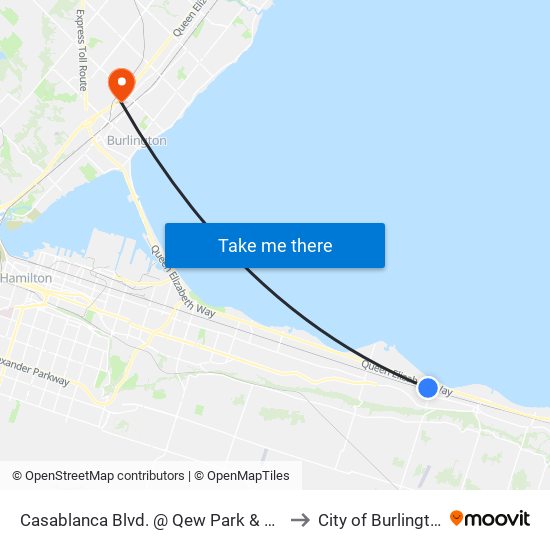 Casablanca Blvd. @ Qew Park & Ride to City of Burlington map