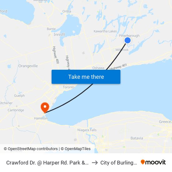 Crawford Dr. @ Harper Rd. Park & Ride to City of Burlington map