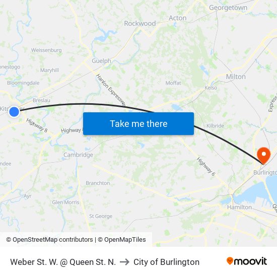 Weber St. W. @ Queen St. N. to City of Burlington map