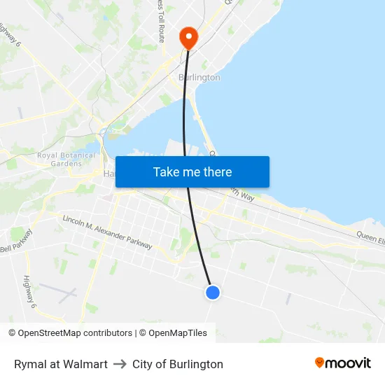 Rymal at Walmart to City of Burlington map