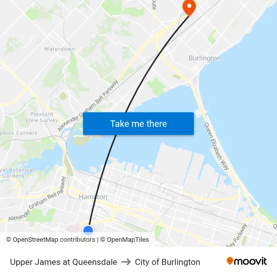 Upper James at Queensdale to City of Burlington map