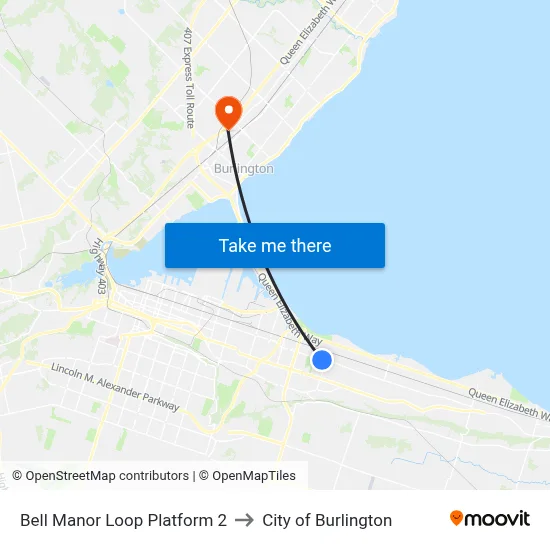 Bell Manor Loop Platform 2 to City of Burlington map