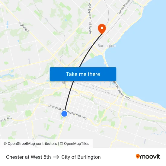 Chester at West 5th to City of Burlington map