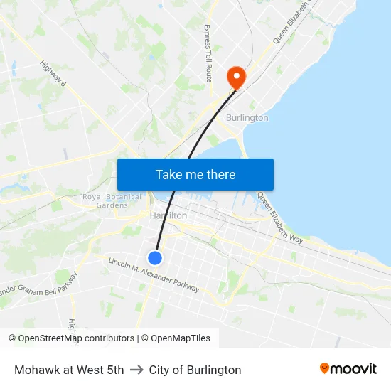 Mohawk at West 5th to City of Burlington map