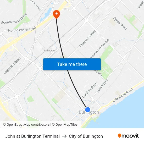 John at Burlington Terminal to City of Burlington map