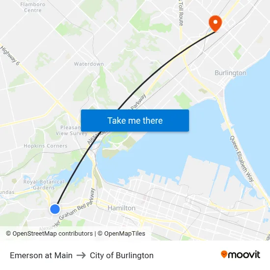 Emerson at Main to City of Burlington map