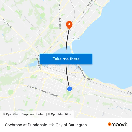 Cochrane at Dundonald to City of Burlington map