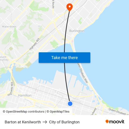 Barton at Kenilworth to City of Burlington map