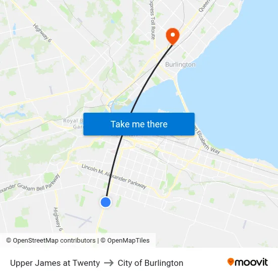 Upper James at Twenty to City of Burlington map