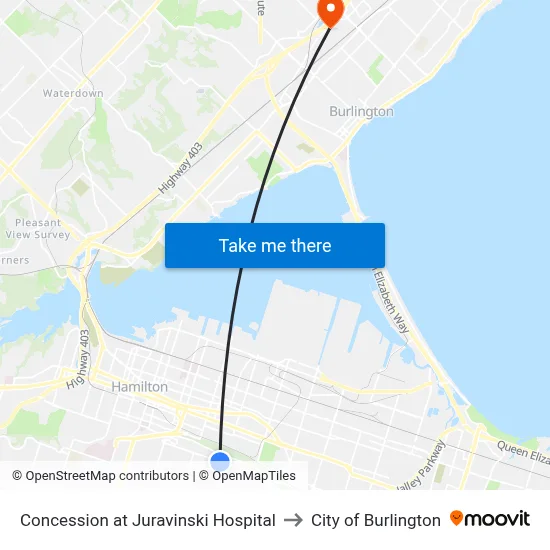 Concession at Juravinski Hospital to City of Burlington map
