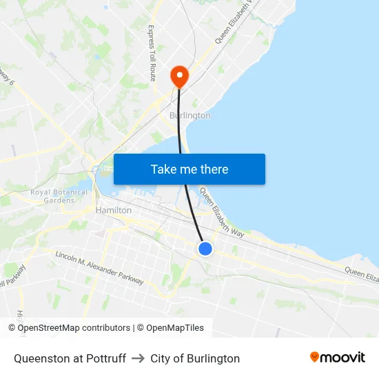 Queenston at Pottruff to City of Burlington map