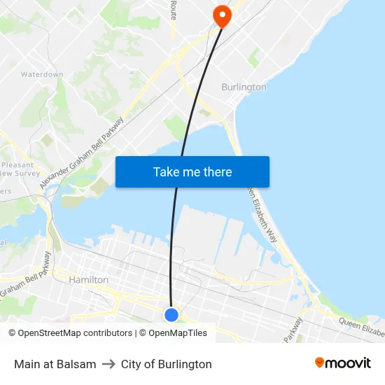 Main at Balsam to City of Burlington map