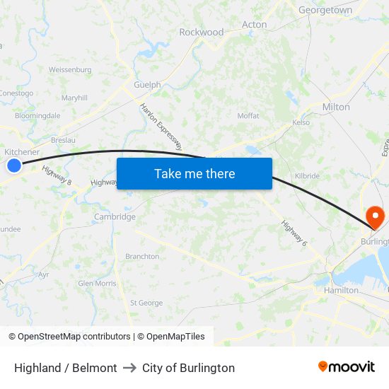 Highland / Belmont to City of Burlington map