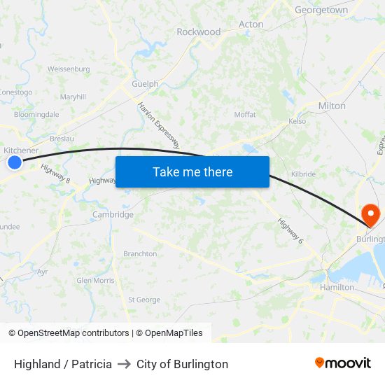 Highland / Patricia to City of Burlington map