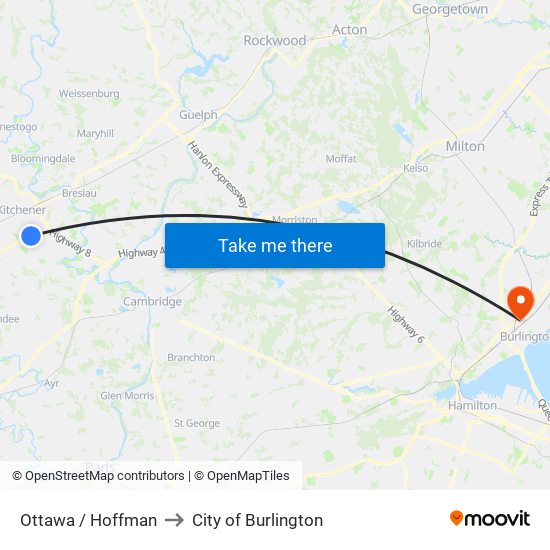 Ottawa / Hoffman to City of Burlington map