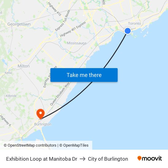 Exhibition Loop at Manitoba Dr to City of Burlington map