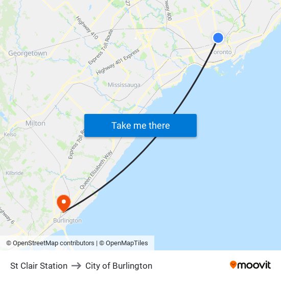 St Clair Station to City of Burlington map