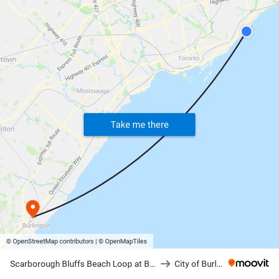 Scarborough Bluffs Beach Loop at Bluffers Park Rd to City of Burlington map