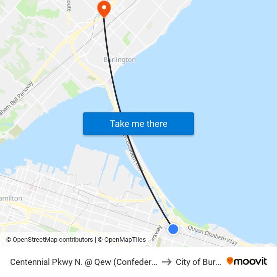Centennial Pkwy N. @ Qew (Confederation) Park & Ride to City of Burlington map