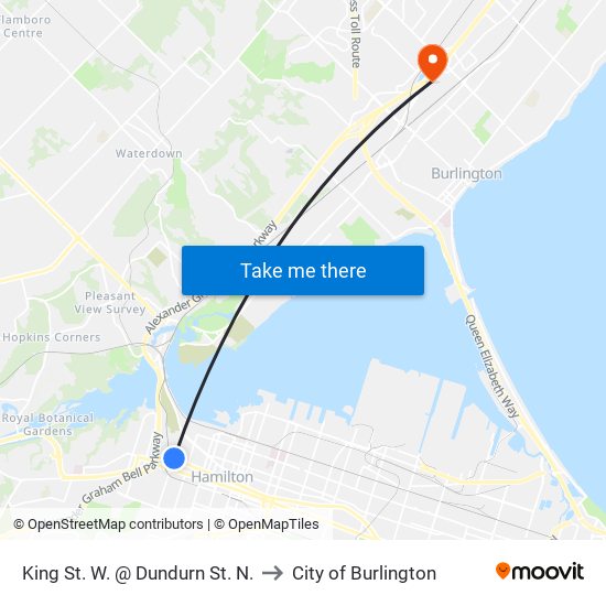 King St. W. @ Dundurn St. N. to City of Burlington map