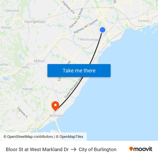 Bloor St at West Markland Dr to City of Burlington map