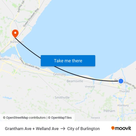 Grantham Ave + Welland Ave to City of Burlington map