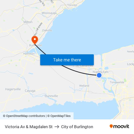 Victoria Av & Magdalen St to City of Burlington map