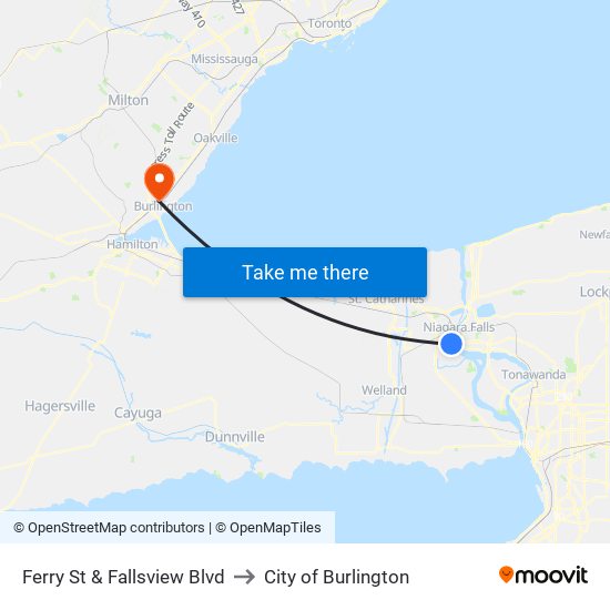 Ferry St & Fallsview Blvd to City of Burlington map