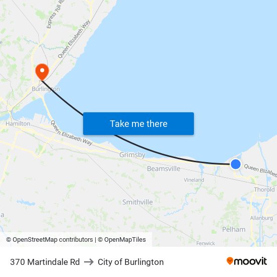 370 Martindale Rd to City of Burlington map