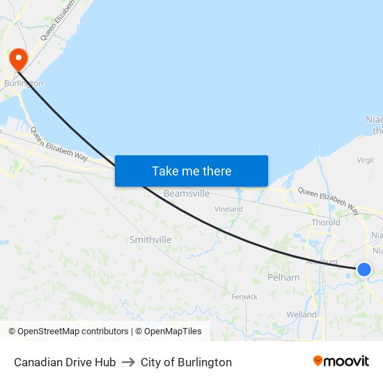 Canadian Drive Hub to City of Burlington map