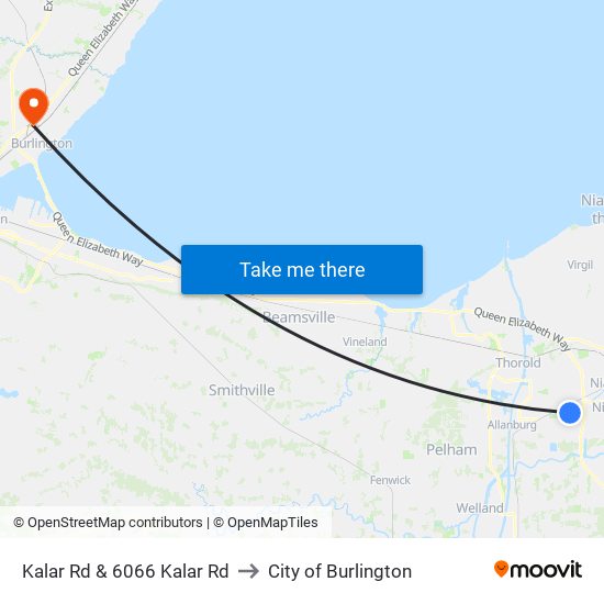 Kalar Rd & 6066 Kalar Rd to City of Burlington map