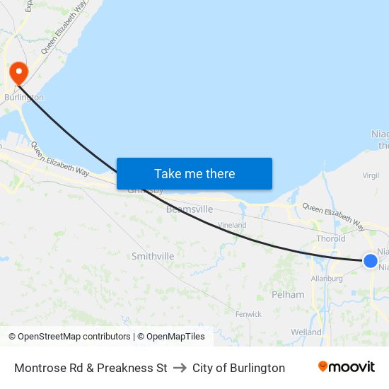 Montrose Rd & Preakness St to City of Burlington map