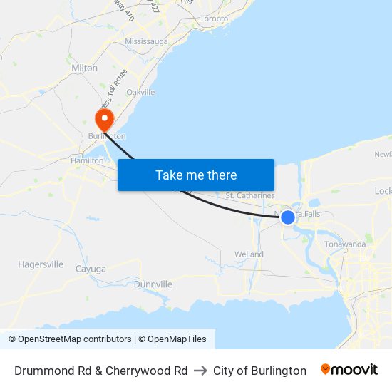 Drummond Rd & Cherrywood Rd to City of Burlington map